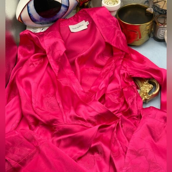 🆕 RAT & BOA 🧿 NWOT Paloma Pink Floral Satin Long Sleeve Mini Dress, Sz XS - Picture 12 of 15